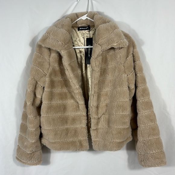 Allegra K Faux Fur Fluffy Coat Collar Warm Winter Outwear Cropped Jacket - Picture 4 of 9